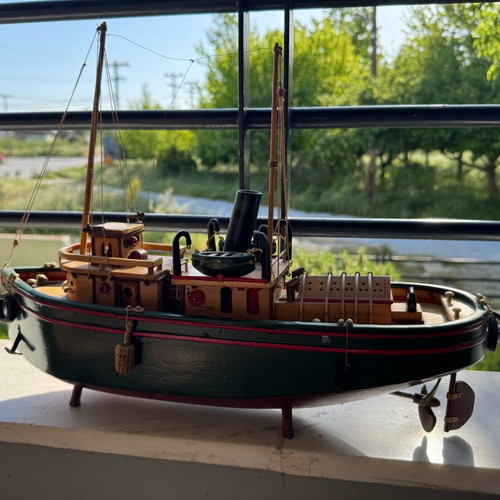Wooden ship handmade like new from solid limba wood
