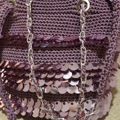 Lilac Shine Handmade Knitted Shoulder Bag with Sequins New