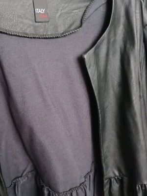 Ζακετάκι δερματίνη λεπτό με παγιέτα στο τελείωμα και στα μανίκια σαν καινούργιο, μαύρο