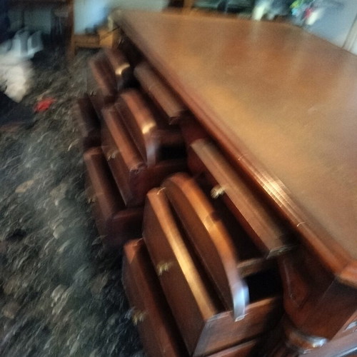 Neoclassical coffee table used with 18 drawers and 6 writing shelves