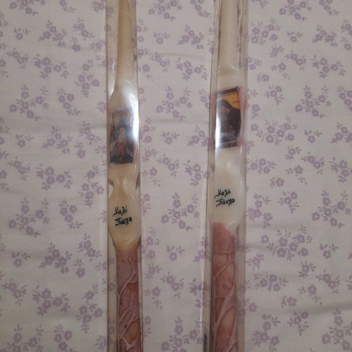 Easter Resurrection candles new, pack of 2 with embossed images