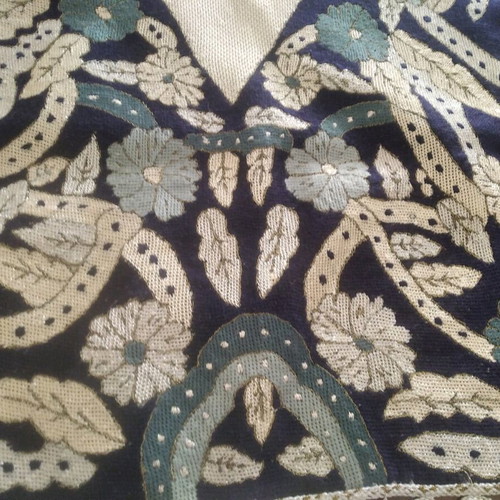 Hand embroidery new with handmade lace in blue and silver shades