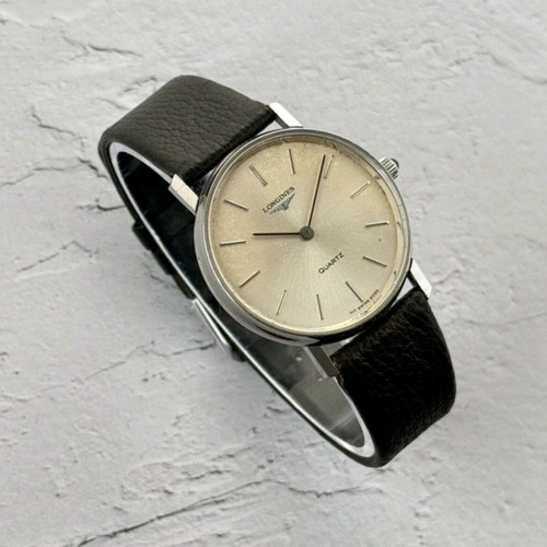 Longines Quartz 717 6033 vintage unisex dress watch used, brown leather strap