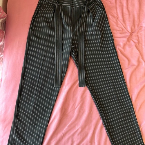 Striped pants with belt at waist like new, size 38, black