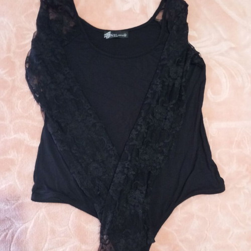Women's black bodysuit with lace sleeves, like new, size M