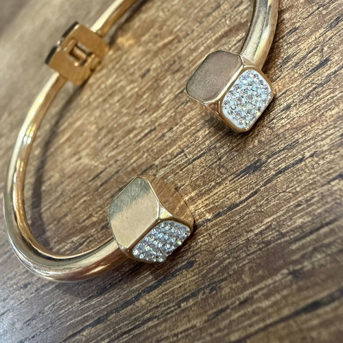 Gold stainless steel bracelet with zirconia new