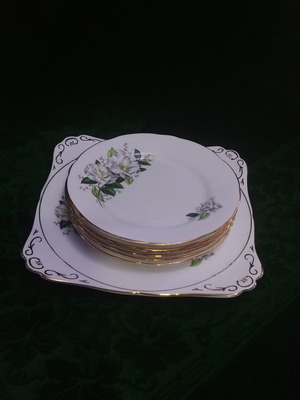 Σετ πάστας 7 τεμάχια Royal Stafford "Camellia", πορσελάνη Αγγλίας bone china 1950.