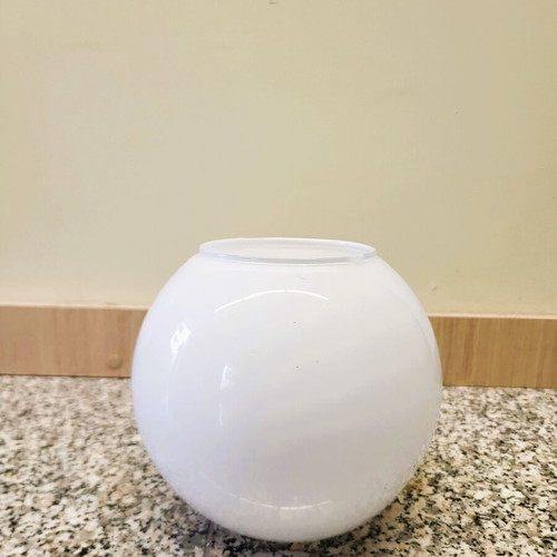 Set of 2 Glass Spherical Vases like new, white and transparent, 16cm