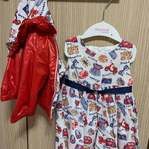 Mayoral dress and red windbreaker jacket set 12m 80cm like new