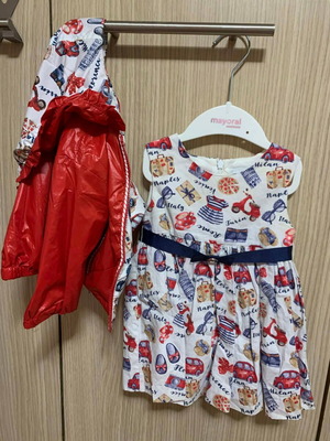 Mayoral dress and red windbreaker jacket set 12m 80cm like new