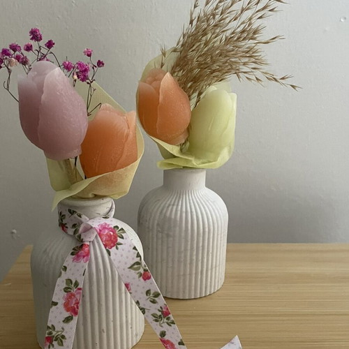 Plaster vase with two candles handmade