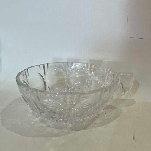 Vintage crystal bowls set of 6 with handles used, engraved designs