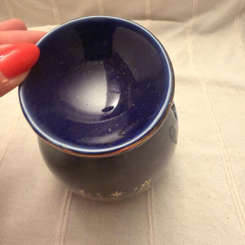 Zodiac Leo Wax Burner used, navy blue ceramic with gold designs