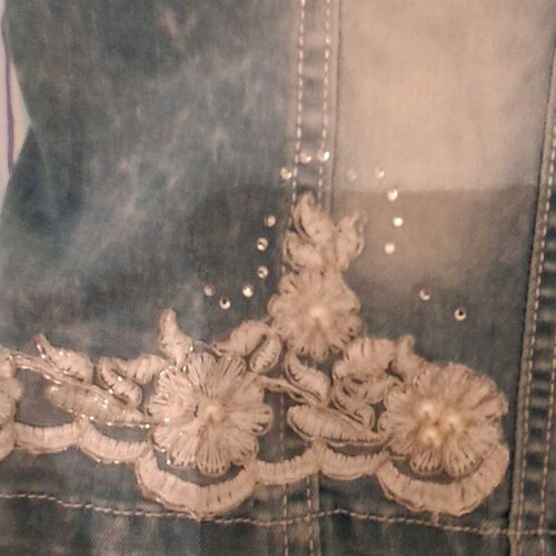 Jean jacket used turquoise and white, size S