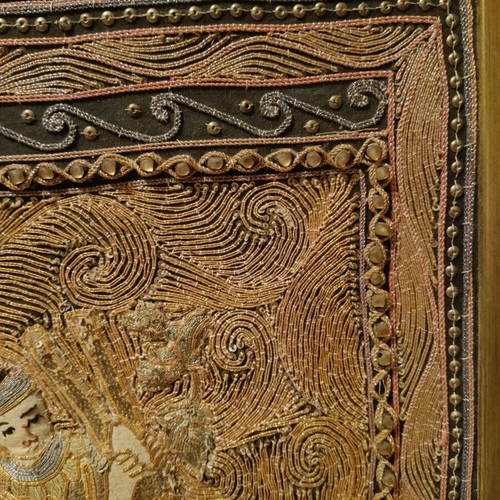 Handmade traditional embroidered textile painting Burma technique