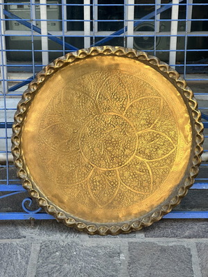 Large handmade brass decorative tray 64 cm used