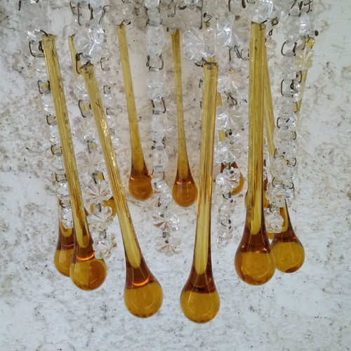 Ceiling light and wall sconces used from 1970 with Murano crystals