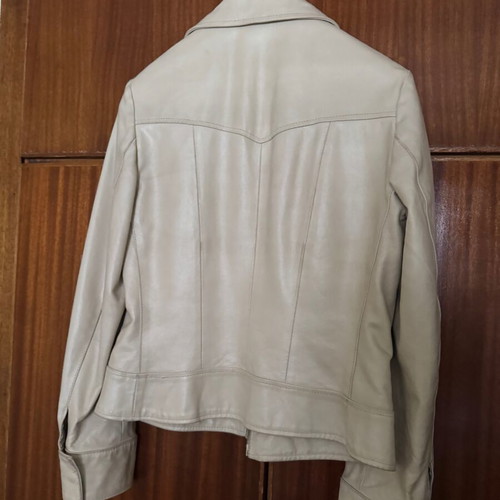 Leather beige mid-length jacket like new