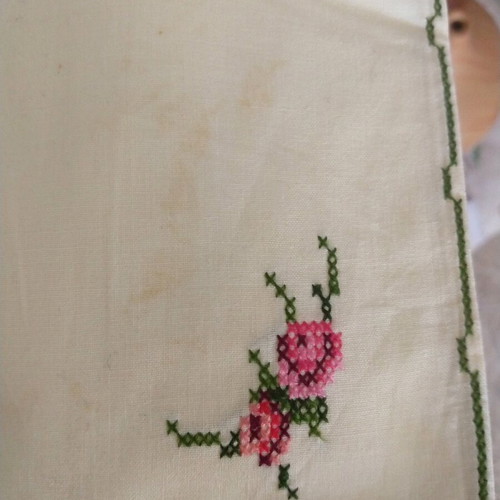 Tablecloth with embroidery and 12 napkins new, ecru color