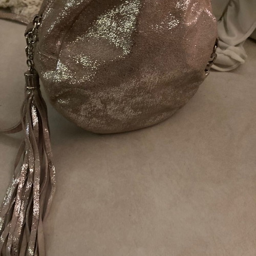 Leather crossbody bag used pink gold genuine leather 25x25