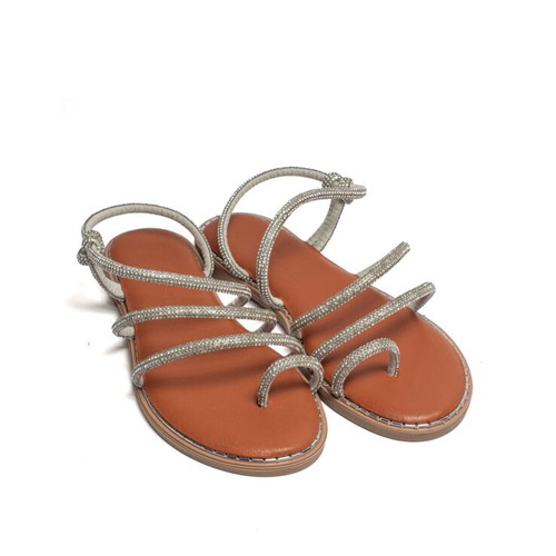 Flat sandals with diagonal strap and strass new, black and silver