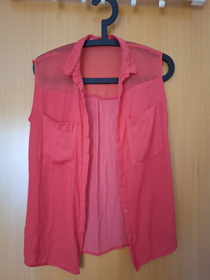 Bershka sleeveless summer shirt with shoulder transparency, red, size S