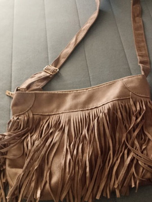 Suede crossbody bag with fringes like new, beige