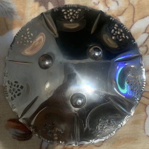 Vintage stainless steel bowl for fruits, nuts, or candies, 1950s