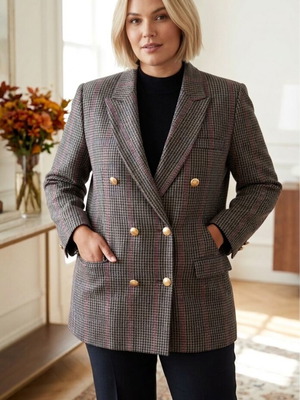 Athinaia wool jacket size 50 like new, grey pied de poule