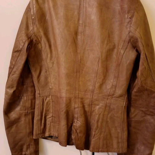 Leather women's jacket brown like new, size small 36 8