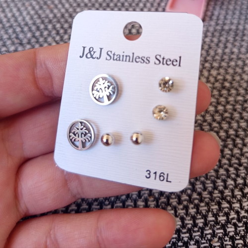 Set of 3 new stainless steel earrings with tree of life design