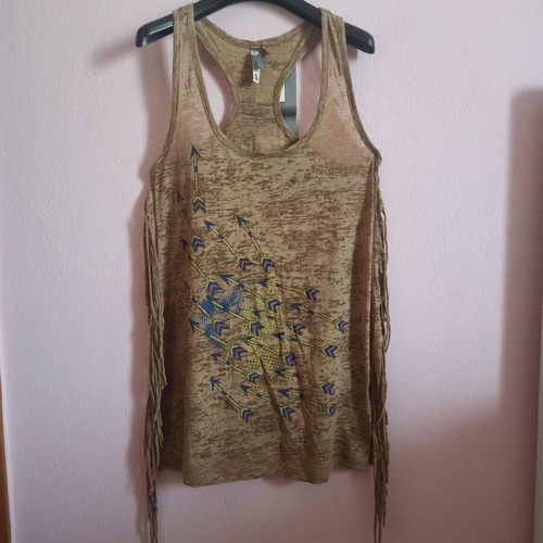 Attrattivo women's brown top small like new with fringes and sporty back