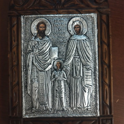 Icon of Saints Raphael, Nicholas, and Irene, like new, 30x20cm