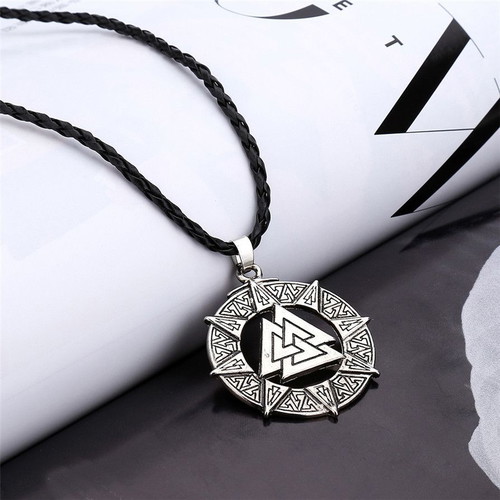 Valknut pendant with rope like new, vintage silver metal