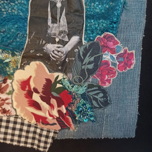 Handmade Frida Kahlo canvas shoulder bag new, black and multicolor