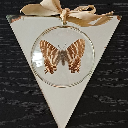 Vintage triangular wall mirror with authentic Asian butterfly