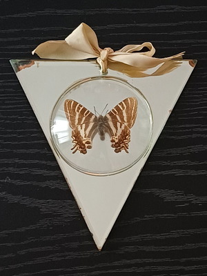 Vintage triangular wall mirror with authentic Asian butterfly