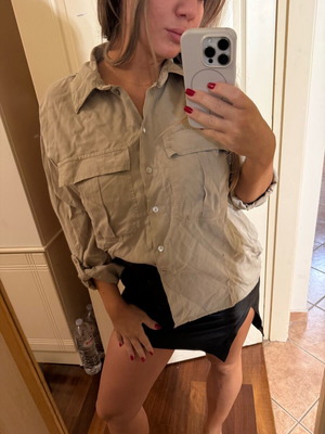 Μπλούζα πουκάμισο Zara μπεζ Safari look, like new, small loose fit