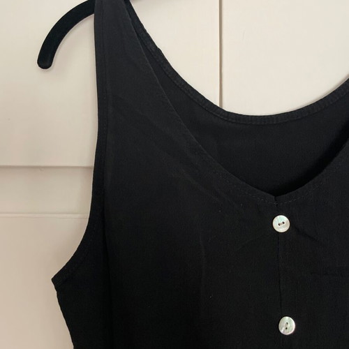 Sleeveless top with decorative buttons and tie, black, used