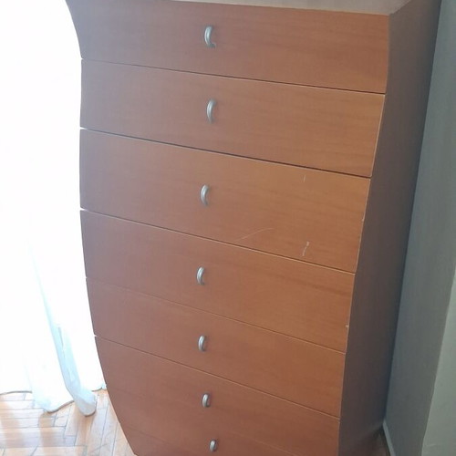 Bedroom furniture set: 2 nightstands and tall chest of drawers, cherry finish
