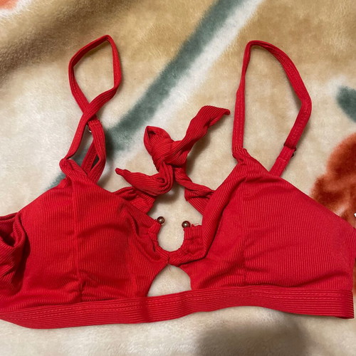 Red bikini top S/M new with jewel and removable padding