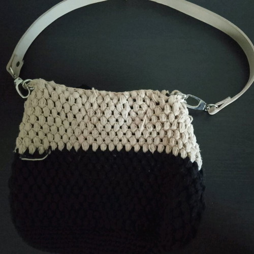 Handmade shoulder bag used, black and beige