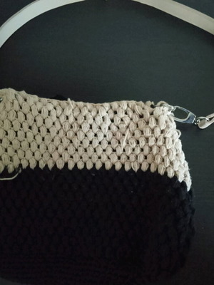 Handmade shoulder bag used, black and beige