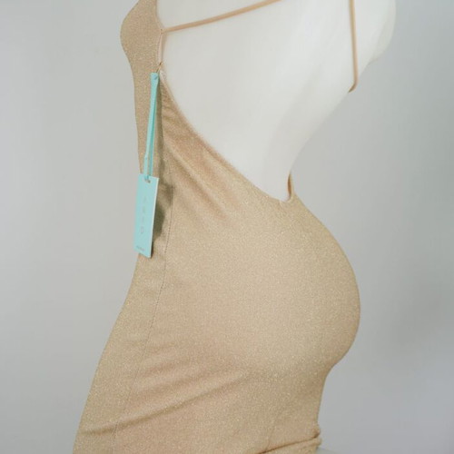 Mini dress gold new, size S, spaghetti strap backless