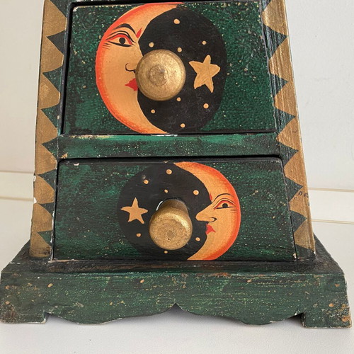 Wooden Pyramid Chest of Drawers used with Hand-Painted Sun Moon Stars