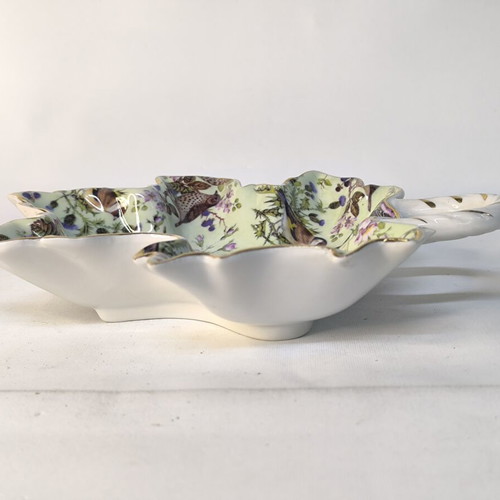 Porcelain leaf-shaped plate with birds and flowers like new
