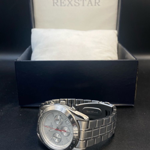 Rexstar chronograph watch 41mm like new, silver and red