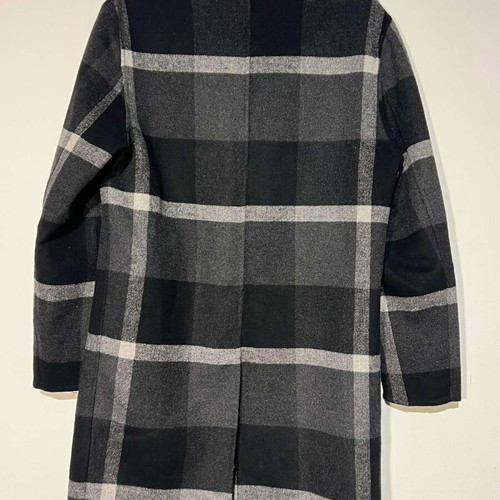 ZARA long wool plaid coat like new, black and charcoal, size S