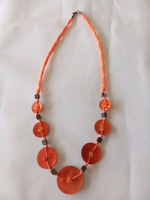 Handmade necklace new, orange with buttons and silver details