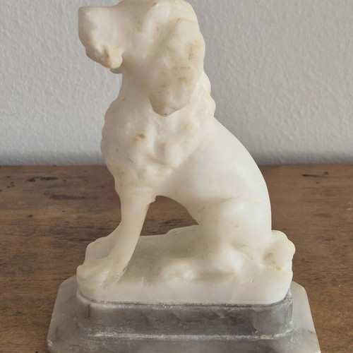 Grand Tour White Alabaster Seated Spaniel Bookends, original pair